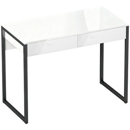 High Gloss Work Table, with Drawers - White
