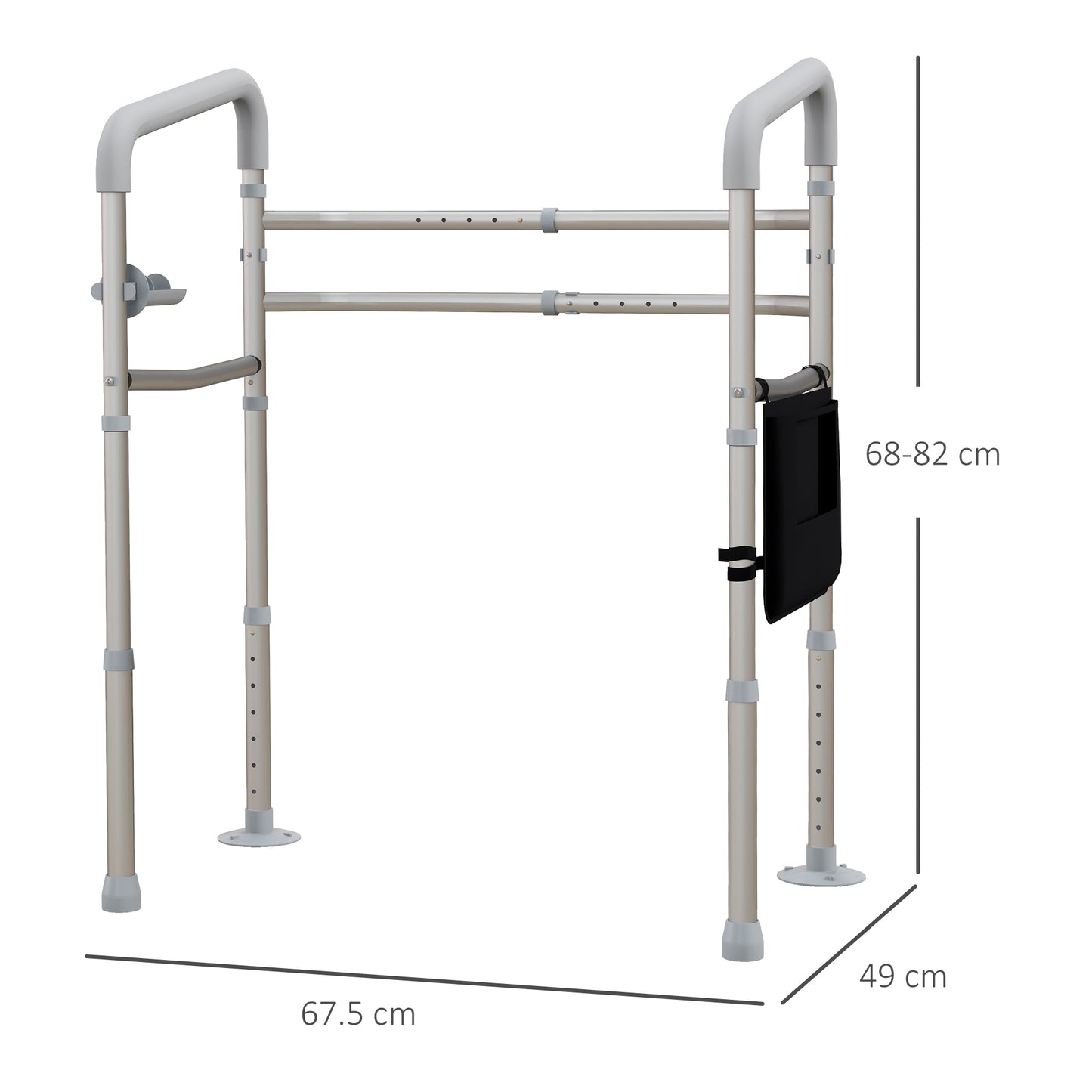 Free Standing Toilet Frame, Height and Width Adjustable Toilet Safety Frame with Arms, 2 Additional Suction Cups
