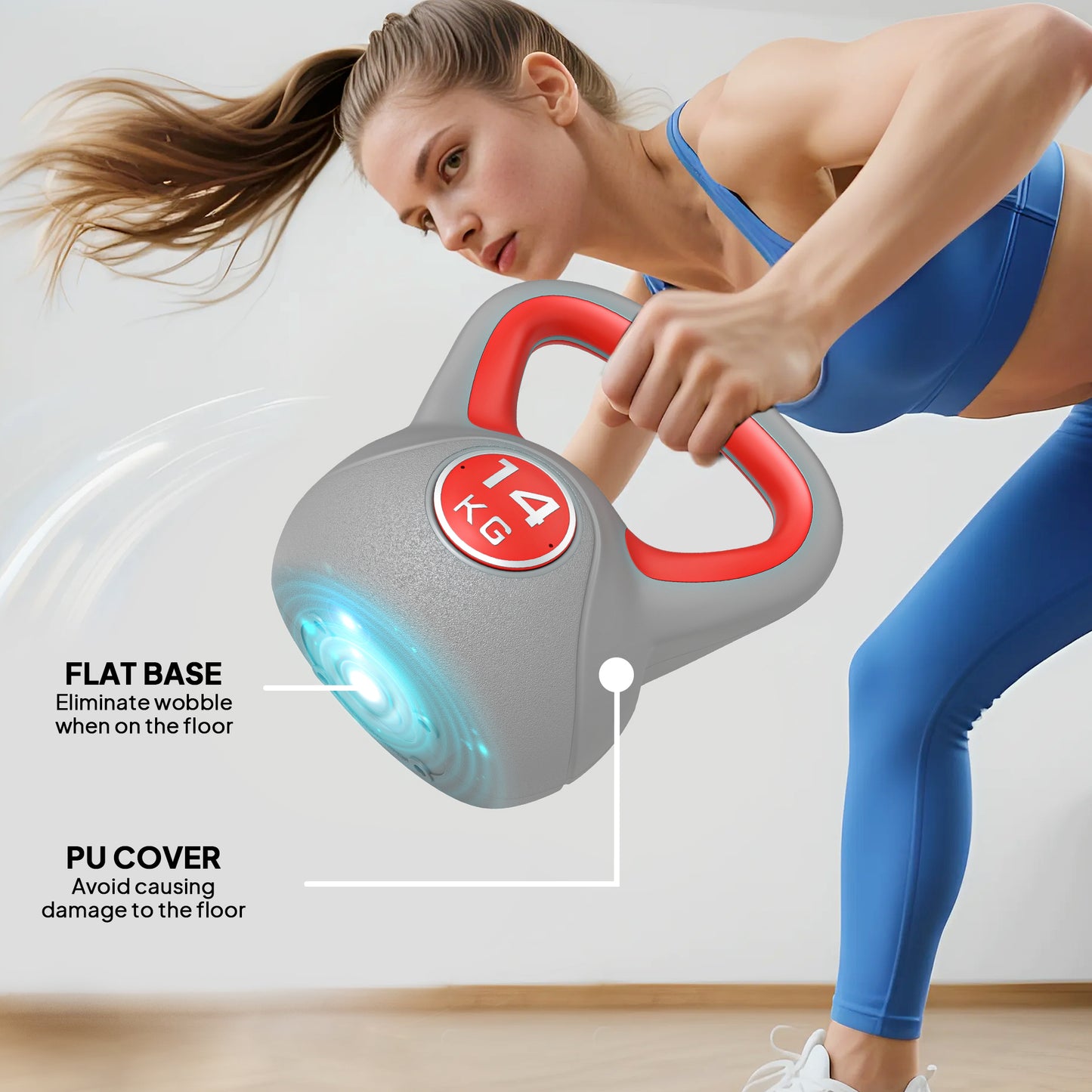 Kettlebell, 14kg Kettle Bells with Handle for Home Gym Weight Lifting and Strength Training, Red and Grey