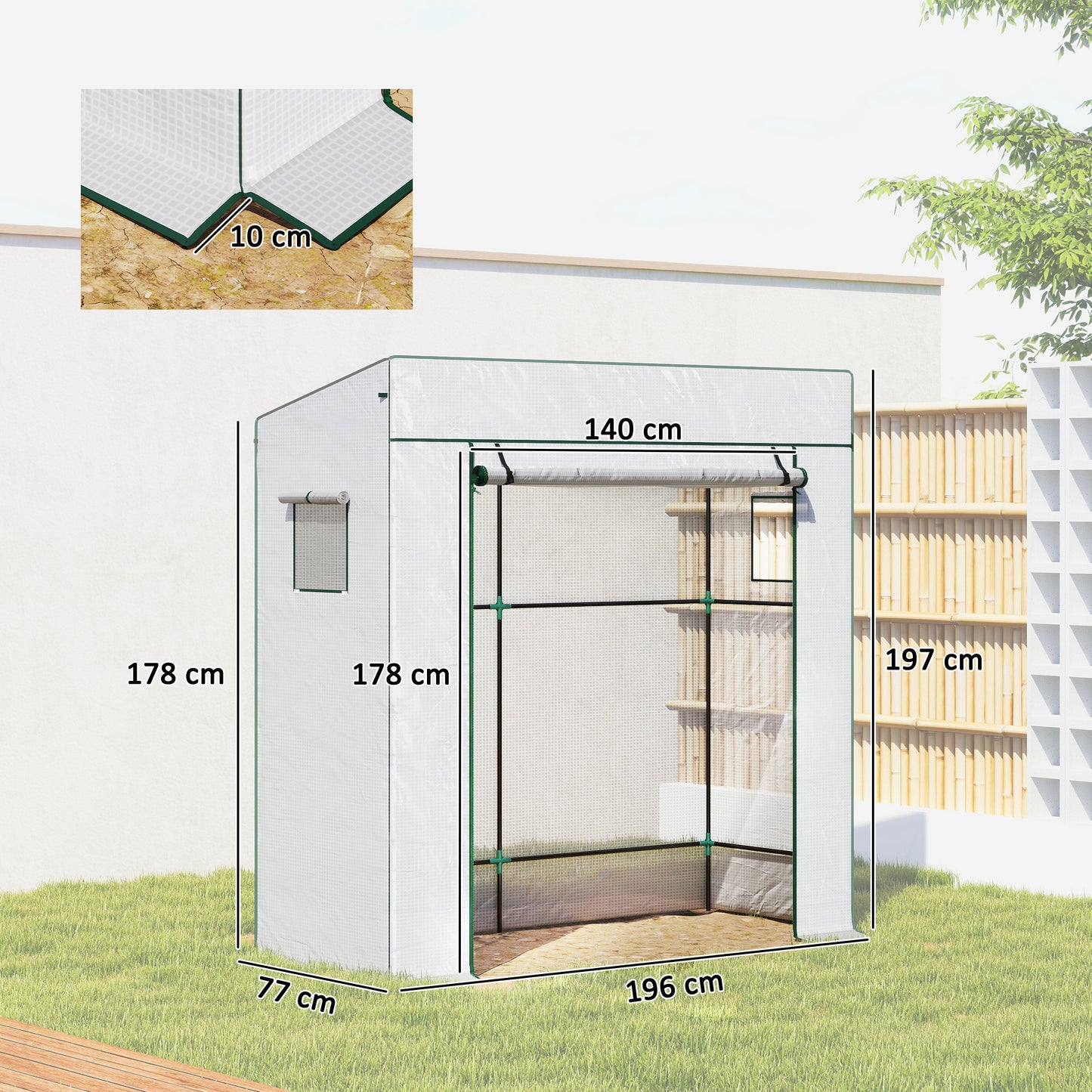 PE Cover Walk-in Outdoor Greenhouse, White