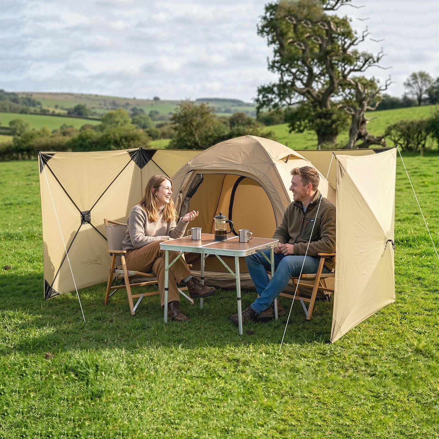 Camping Windbreak Pop Up Windbreaker Blocker with Ropes Pegs for Beach Caravan Outdoor 480 x 120 cm
