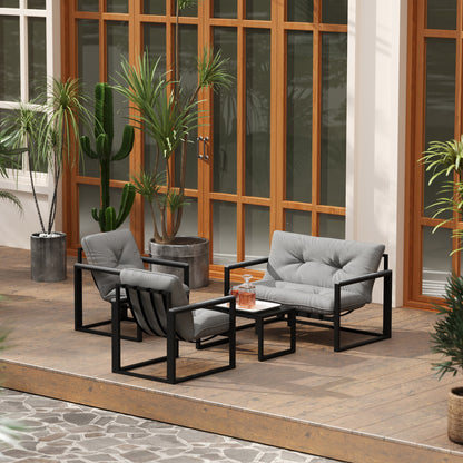 Garden Furniture Set, 4 Piece Indoor Outdoor Conservatory with Loveseat Sofa, Armchairs, Glass Top Coffee Table
