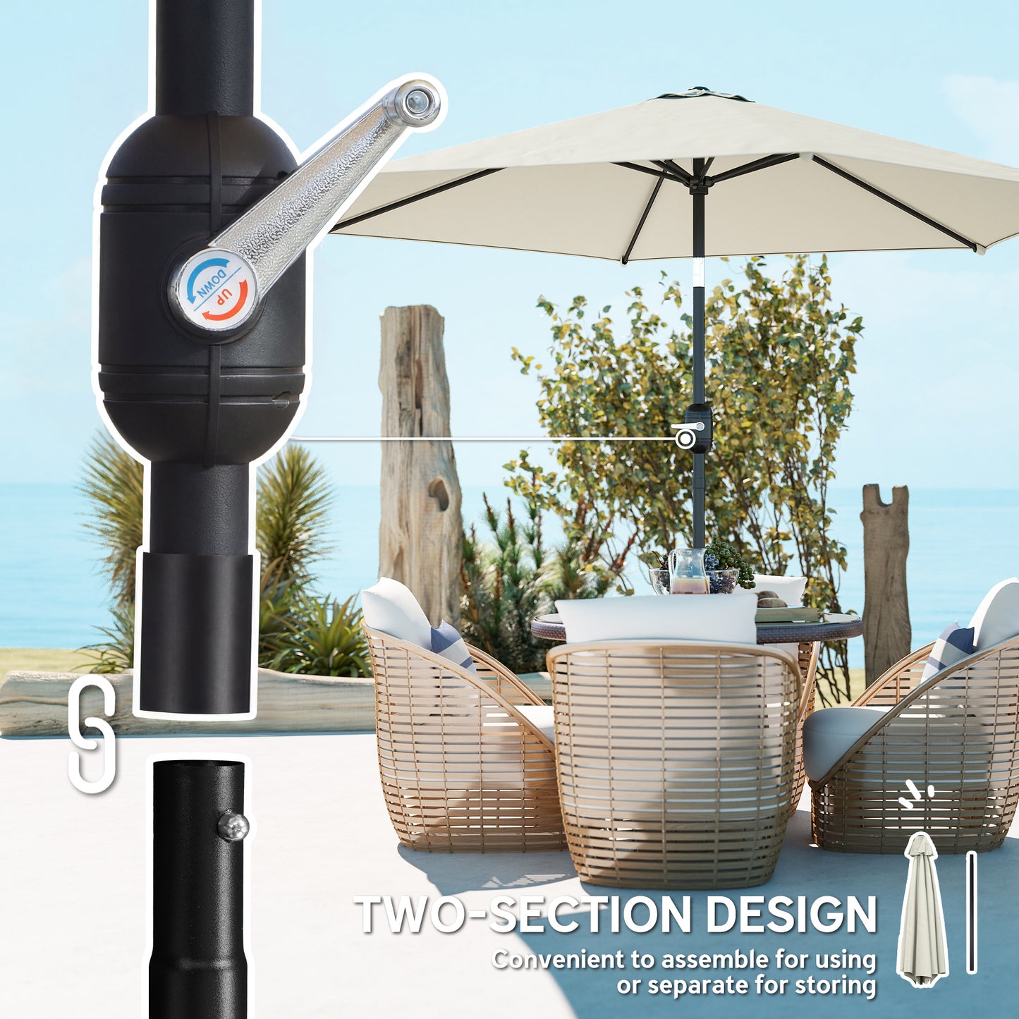 2.6 m Garden Parasol Umbrella with Aluminium Pole, Outdoor Patio Umbrella with Tilt and Crank, Vent, Cream White