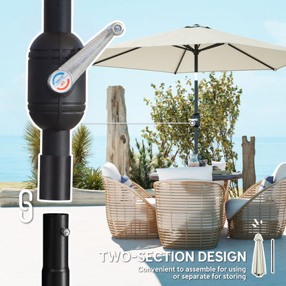 2.6 m Garden Parasol Umbrella with Aluminium Pole, Outdoor Patio Umbrella with Tilt and Crank, Vent, Cream White