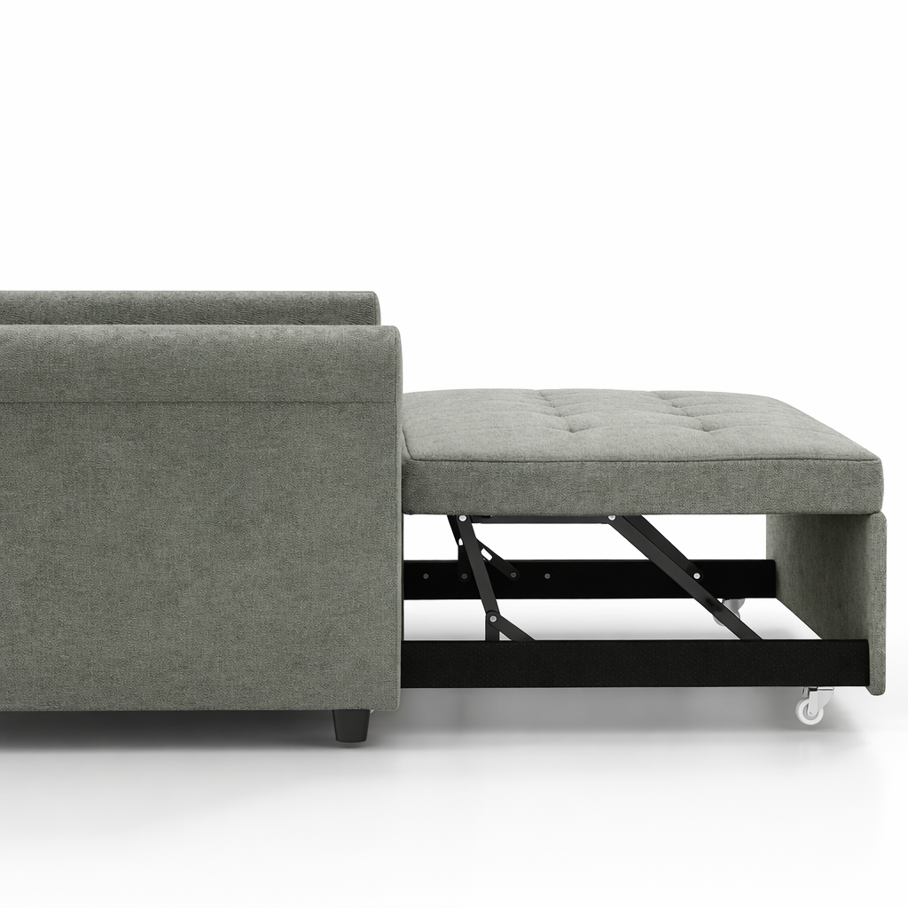 Two-Seater Velvet-Feel Sofa Bed - Grey