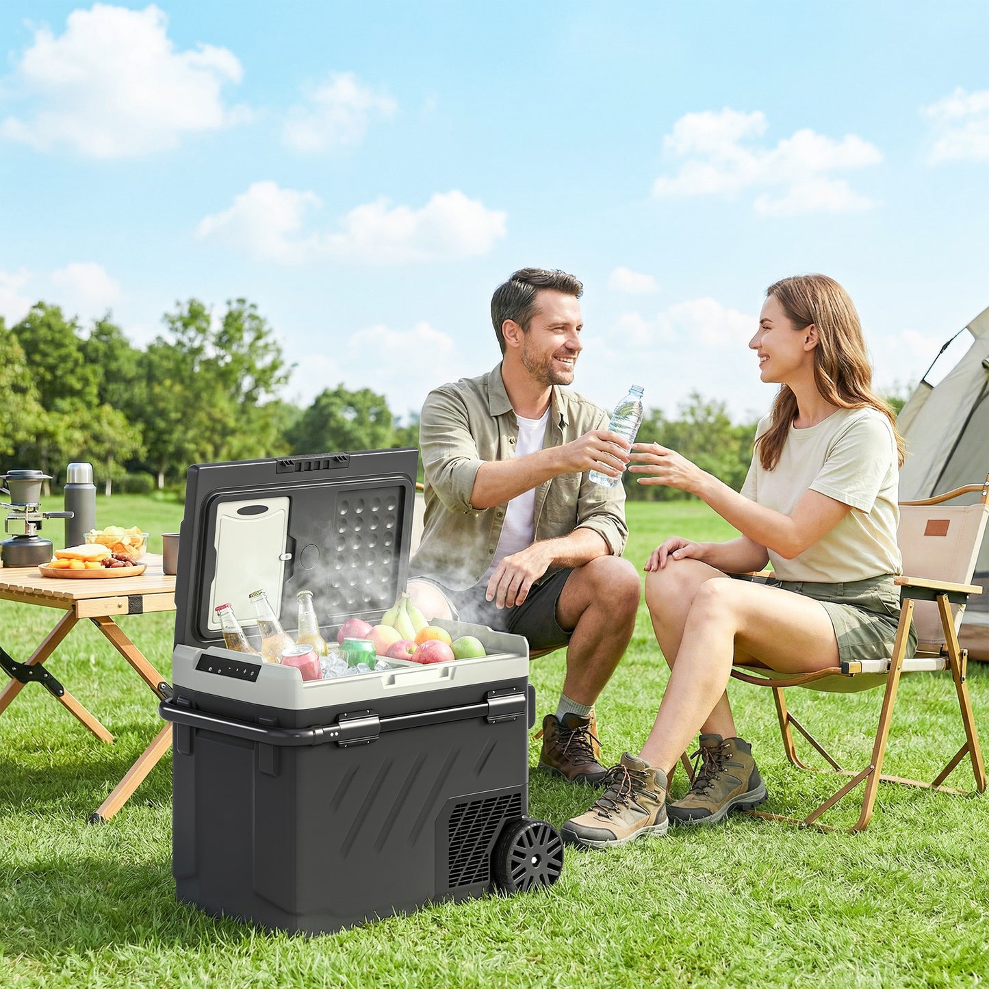 49L Compressor Car Fridge Freezer, Dual Zone Camping Refrigerator with App Control, Telescopic Handle, -20℃-20℃