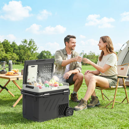 49L Compressor Car Fridge Freezer, Dual Zone Camping Refrigerator with App Control, Telescopic Handle, -20℃-20℃