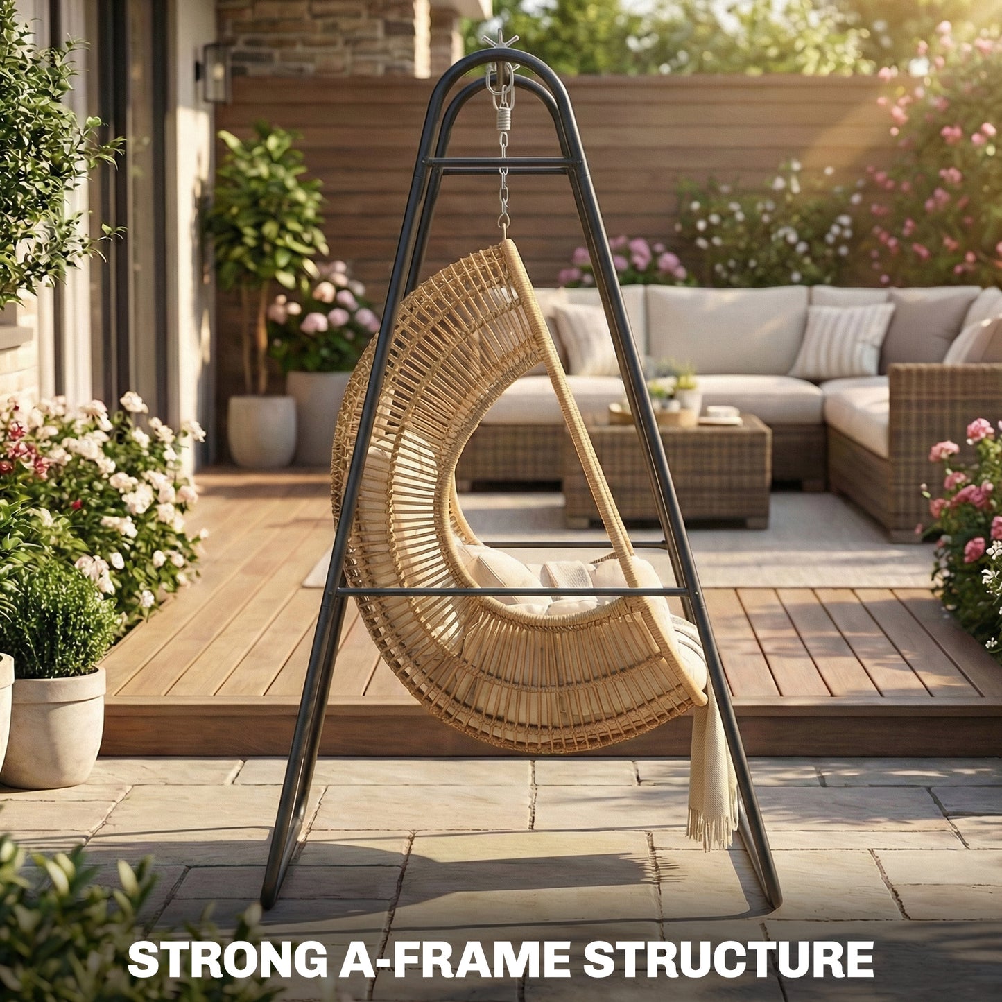 Hammock Chair Stand Only 150KG Load Capacity for Indoor Outdoor, Black