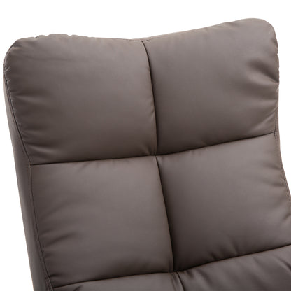 PU Leather Swivel Recliner Chair with Footstool, Wooden Base and Storage for Living Room, Brown