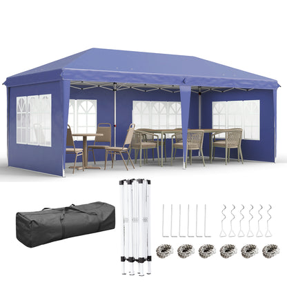 3 x 6m Pop Up Gazebo, Height Adjustable Marquee Party Tent with Sidewalls and Storage Bag, Blue