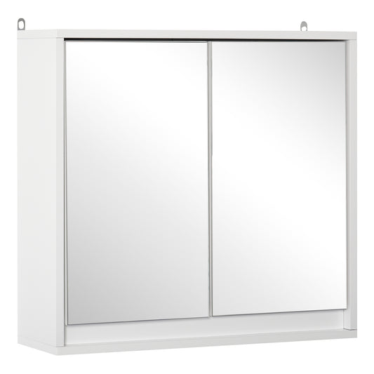 Bathroom Mirror Cabinet Wall Mounted Storage Shelf Bathroom Cupboard Double Door, White