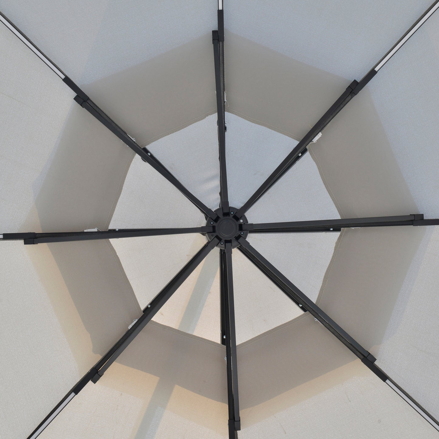 3(m) Cantilever Banana Parasol Hanging Umbrella with Double Roof, LED Solar lights, Crank