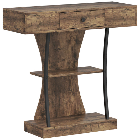 Console Table, 3-Tier Industrial Hallway Table with Drawer, Storage Shelves, 91 x 32 x 87 cm, Rustic Brown