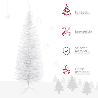 5ft Unlit Artificial Christmas Tree, Pencil Slim Xmas Tree with Solid Stand and Realistic Branches, White