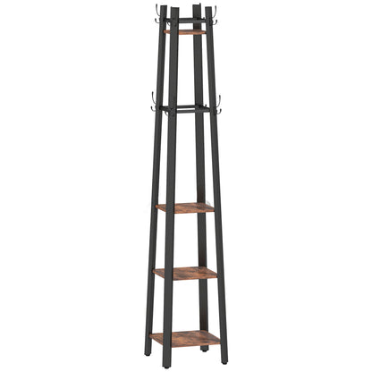 Industrial-Style Four Shelf Coat Stand - Brown/Black