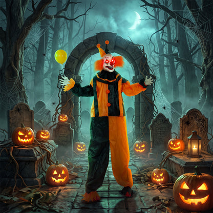 190cm Life Size Animated Clown Halloween Decoration, Scary Halloween Animatronics Decor with Sound Touch Activated
