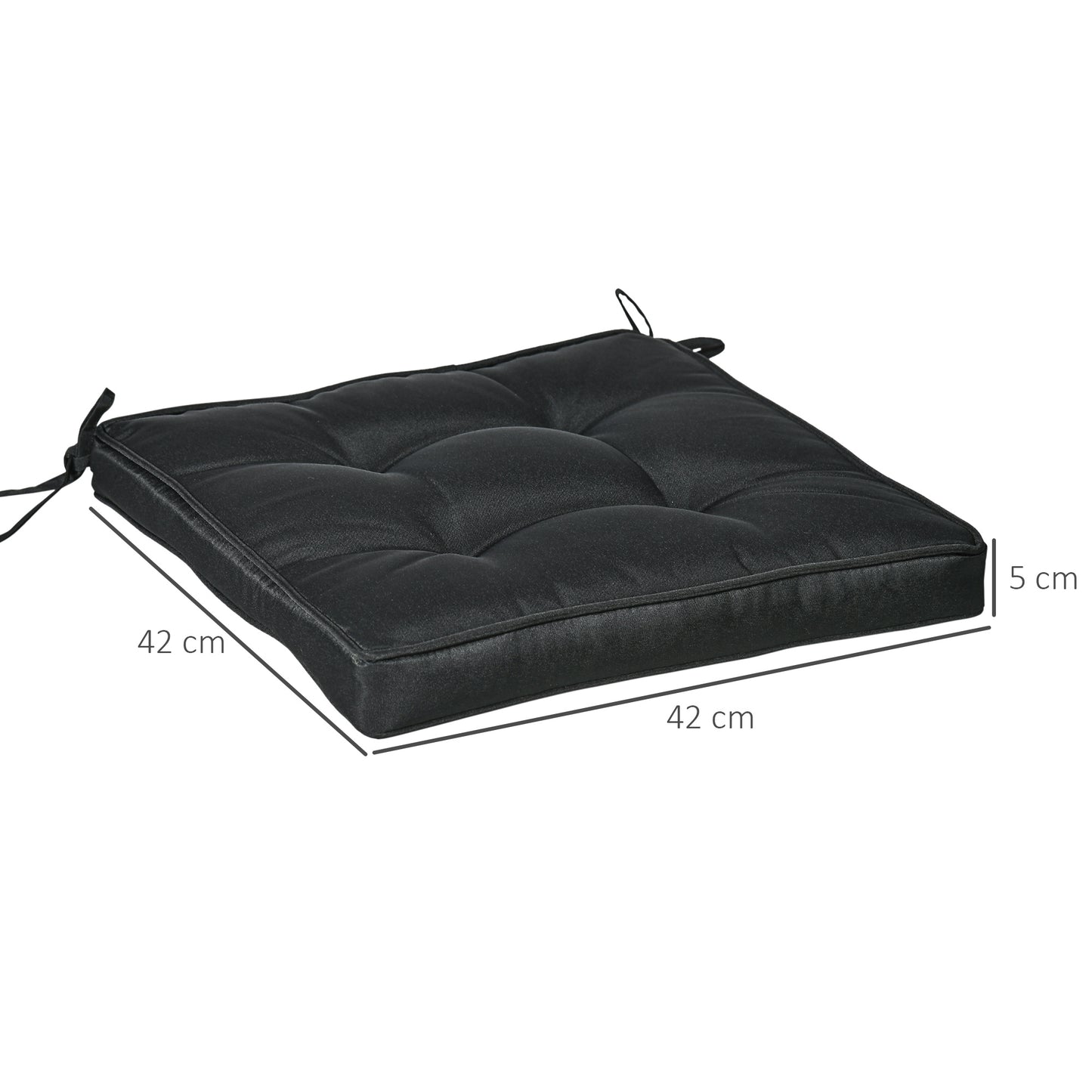 Set of 4 Garden Seat Cushion with Ties, 42 x 42cm Replacement Dining Chair Seat Pad, Black