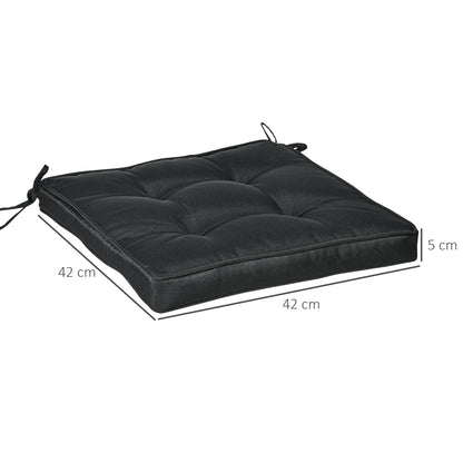Set of 4 Garden Seat Cushion with Ties, 42 x 42cm Replacement Dining Chair Seat Pad, Black