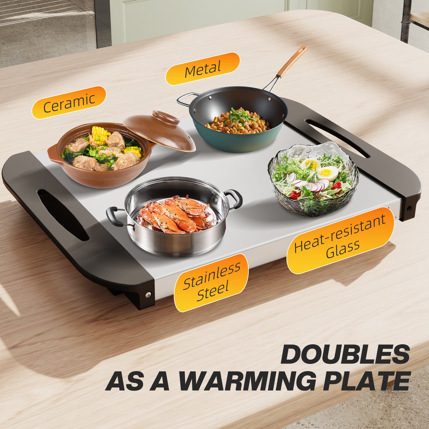 4.5L Stainless Steel Electric Buffet Server, with 3x Trays and Lids