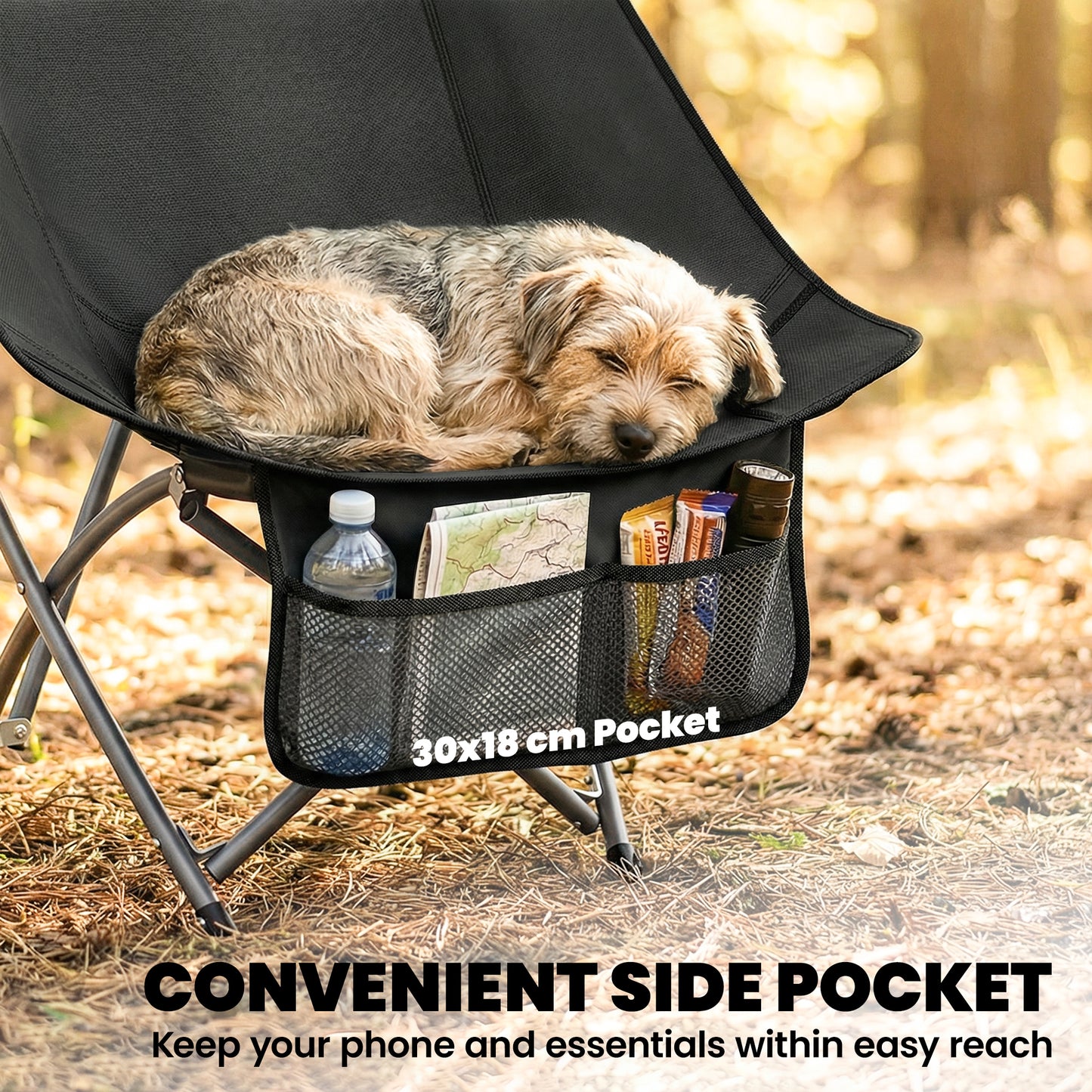Camping Chair for Adults Heavy Duty Folding Camp Chair with Side Pocket and Carry Bag Black