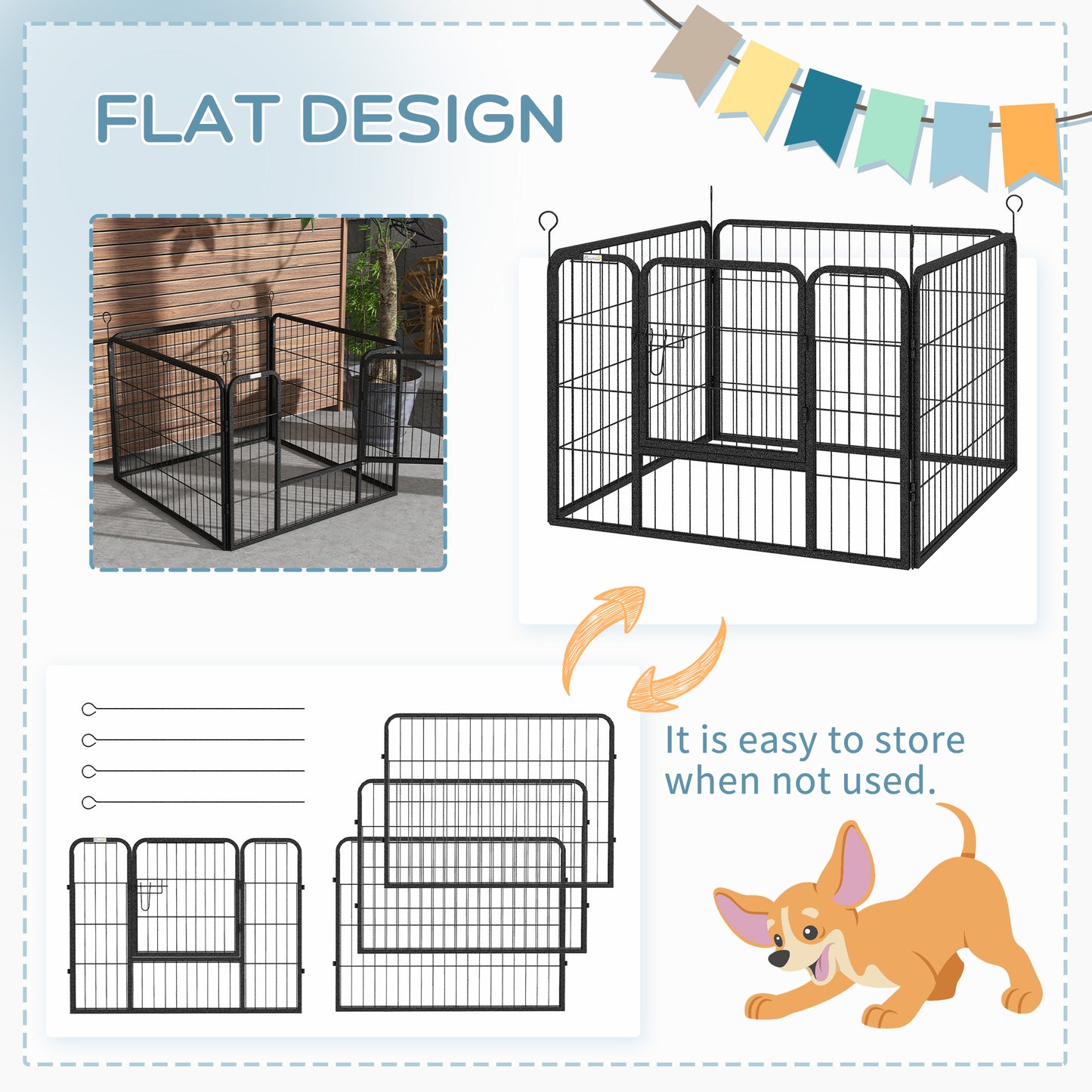 Heavy Duty Dog Playpen, 4 Panel Puppy Pen, Foldable Dog Kennel Both Indoor Outdoor Use Collapsible Design 82L x 82W x 60H (cm