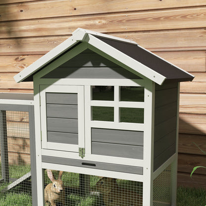 Rabbit Hutch Outdoor Wooden Guinea Pig Hutch Rabbit Run Bunny Cage Small Animal House Pull-Out Tray, Grey, 124 x 63 x 93 cm