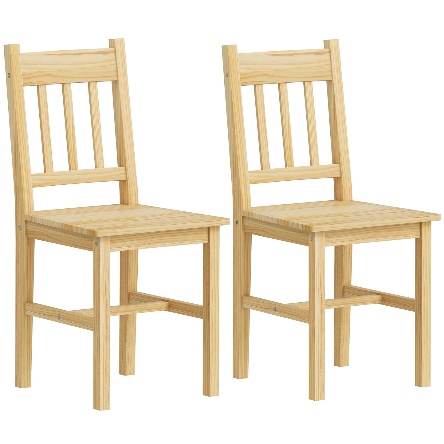 Dining Chairs Set of 2, Kitchen Chair with Slat Back, Pine Wood Structure for Living Room and Dining Room, Natural