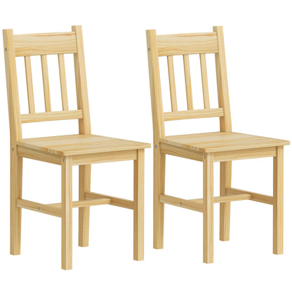 Dining Chairs Set of 2, Kitchen Chair with Slat Back, Pine Wood Structure for Living Room and Dining Room, Natural