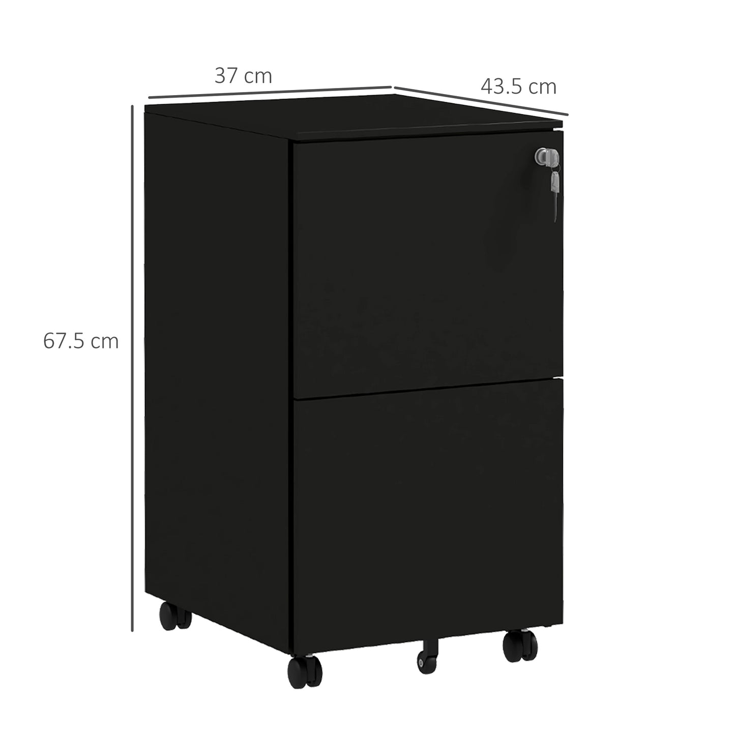2-Drawer Filing Cabinet with Lock and 5 Wheels, Steel Mobile File Cabinet, for A4, Legal and Letter Size, Pre-Assembled Body