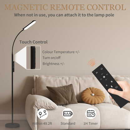 LED Floor Lamp, Standing Lamp with Remote & Touch Control, Stepless Dimmable Colours Temperature & Brightness