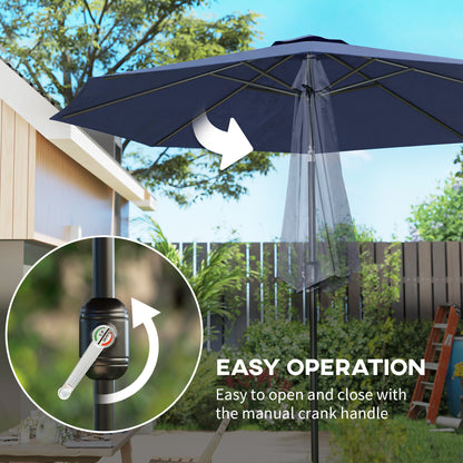 3 m Garden Parasol Umbrellas, Outdoor Sun Shade with 8 Ribs, Tilt and Crank Handle, Navy Blue