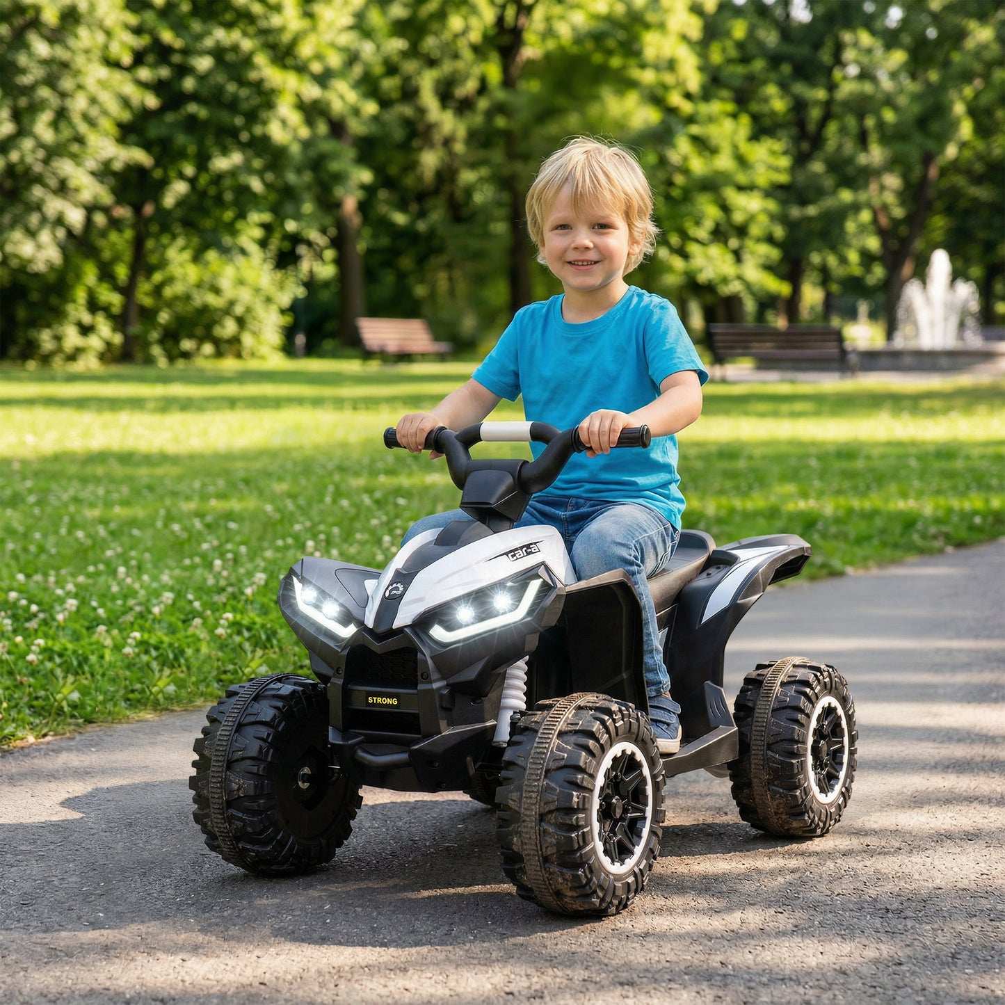 12V Ride-On Quad Bike w/ Music, Horn, for Ages 3-5 Years - White