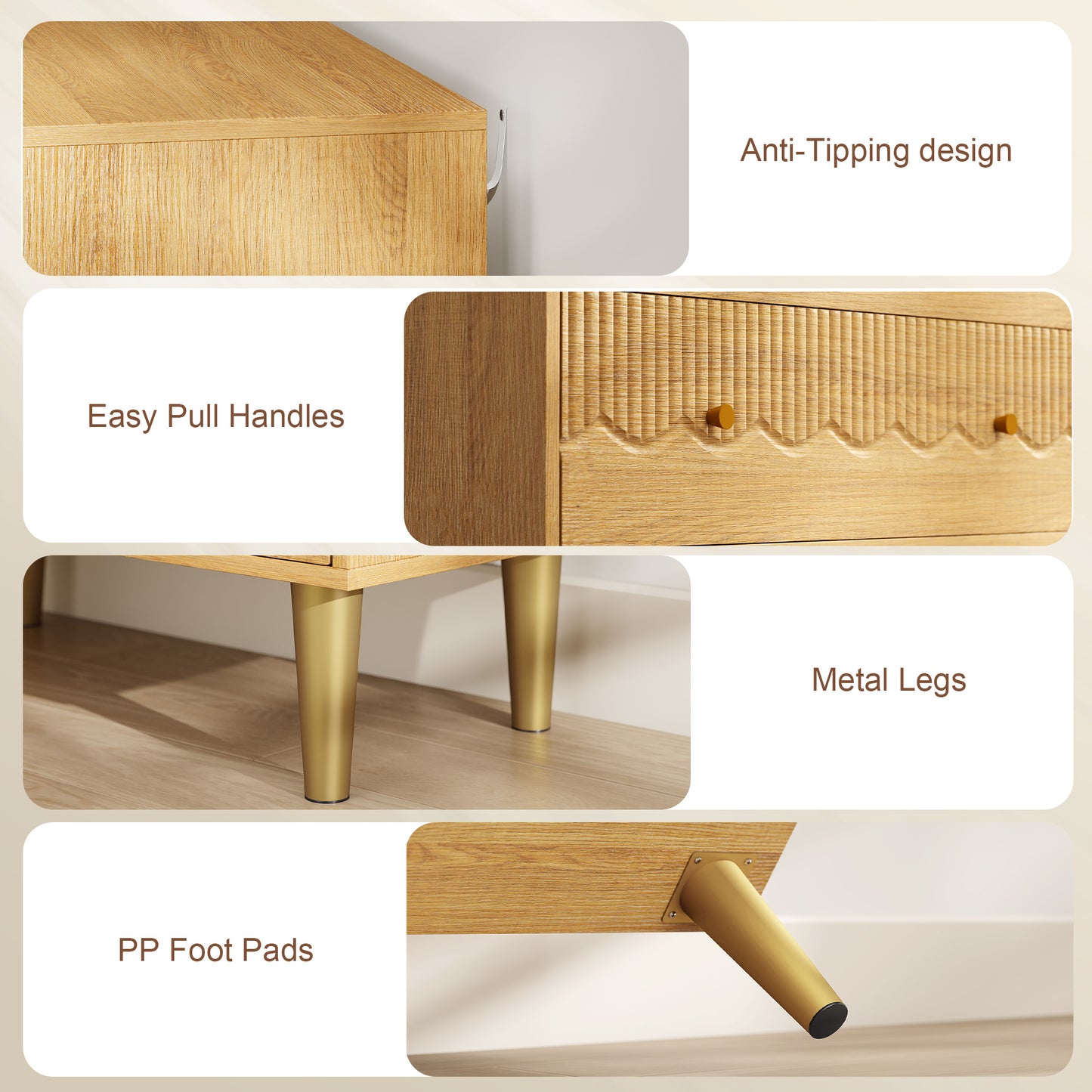 Dresser for Bedroom 3 Drawer Chest of Drawers with Steel Frame for Living Room in Oak