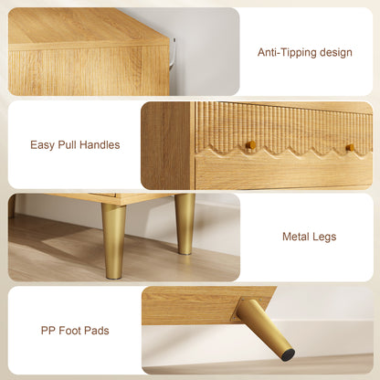 Dresser for Bedroom 3 Drawer Chest of Drawers with Steel Frame for Living Room in Oak