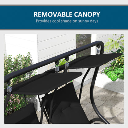 Two-Seat Garden Swing Chair, with Protective Canopy - Black