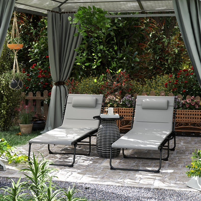 Set of Two Reclining Sun Loungers - Light Grey