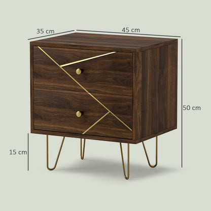 Bedside Tables Set of 2, Modern Side Table Set with 2 Drawers and Steel Hairpin Legs, Nightstand for Bedroom