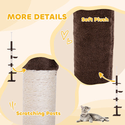 Floor to Ceiling Cat Tree 230-260cm Height Adjustable, 5-Tier Cat Tower with Scratching Posts, Hammock, Perches
