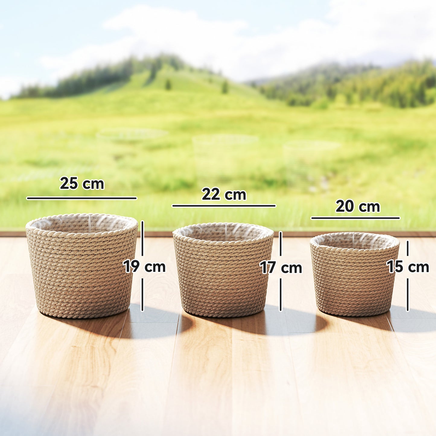 Seagrass Planters Set of 3 Plant Pots for Indoor Outdoor Patio Balcony Natural