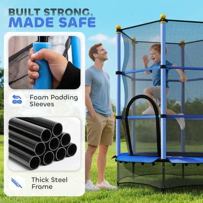 4.6FT/55" Kids Trampoline with Enclosure Net, Outdoor Indoor Use, for Ages 3-10 Years, Blue