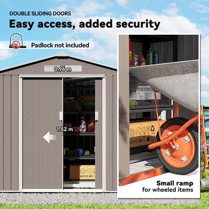 7ft x 4ft Lockable Garden Metal Storage Shed Storage Roofed Tool Metal Shed w/ Air Vents Steel Grey