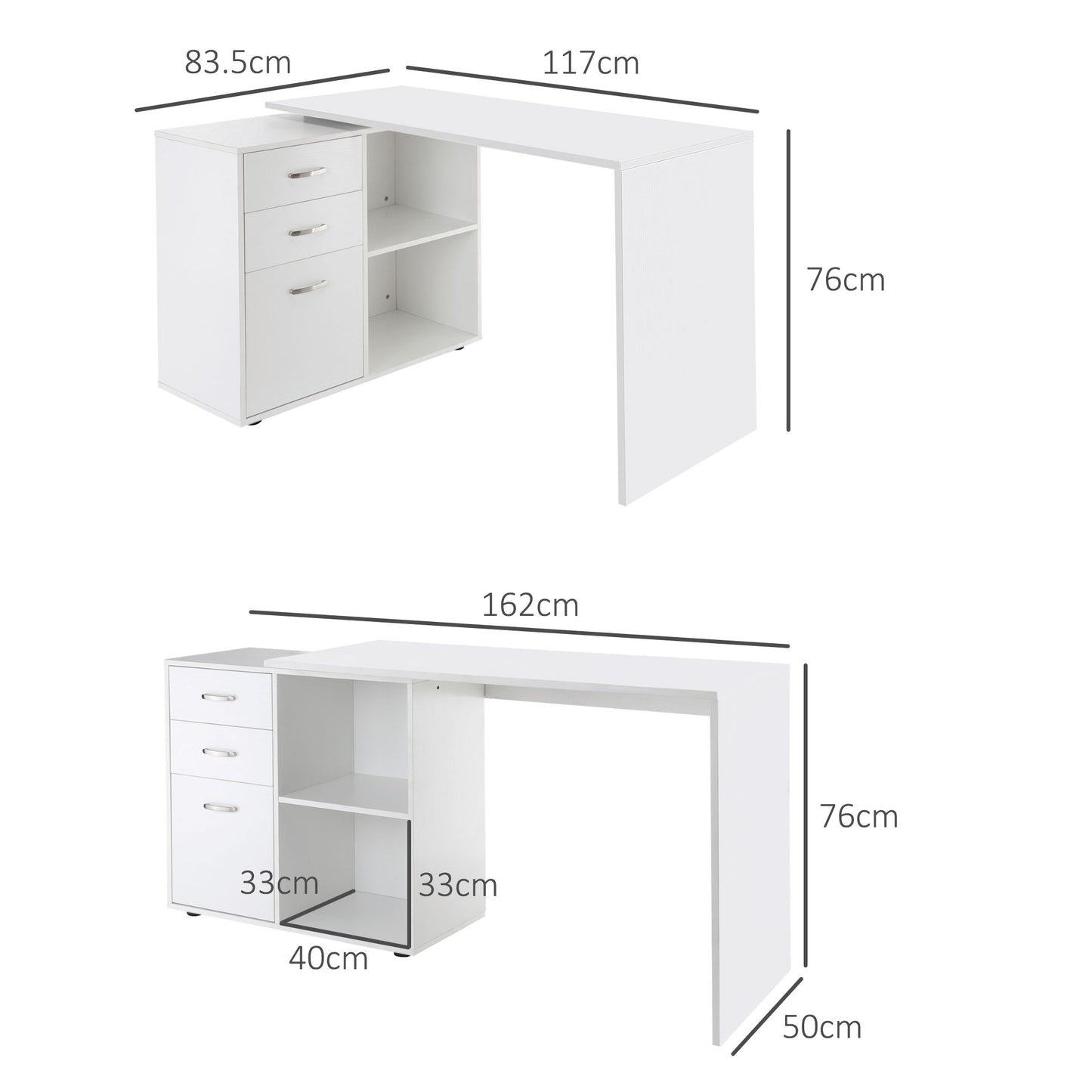 L Shaped Computer Desk, Reversible Home Office Desk with Drawers, File Cabinet and Storage Shelves, Study Table