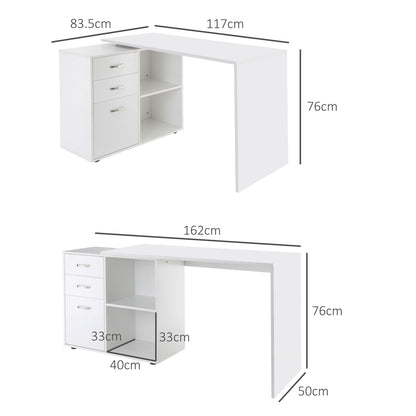 L Shaped Computer Desk, Reversible Home Office Desk with Drawers, File Cabinet and Storage Shelves, Study Table