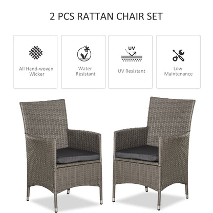 2 Pieces Outdoor PE Rattan Dining Chairs Set with Cushion, Garden Armchair with Armrests, High Backrest