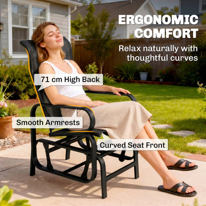 Outdoor Gliding Rocking Chair with Sturdy Metal Frame Garden Comfortable Swing Chair, Black