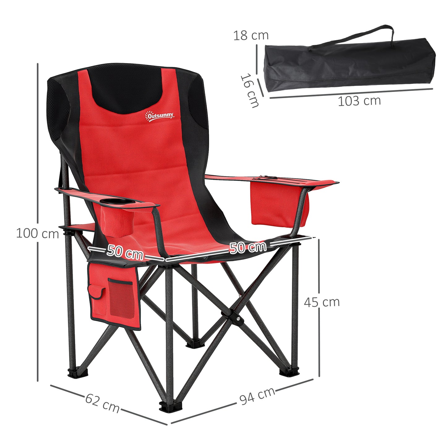 Set of 2 Folding Camping Chairs, Padded Camping Chairs with Adjustable Armrests
