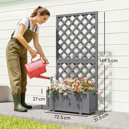 Wood Planter with Trellis for Climbing Plants, Raised Bed, Planter Box with Drainage Holes to Grow Herbs Flowers, Grey