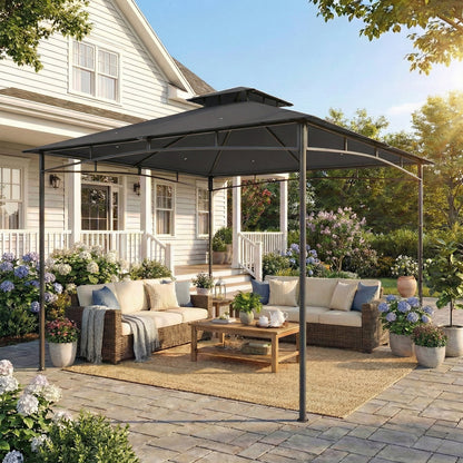 3 x 3 m Gazebo, Garden Gazebo with 2-Tier Roof, Metal Frame, Dark Grey