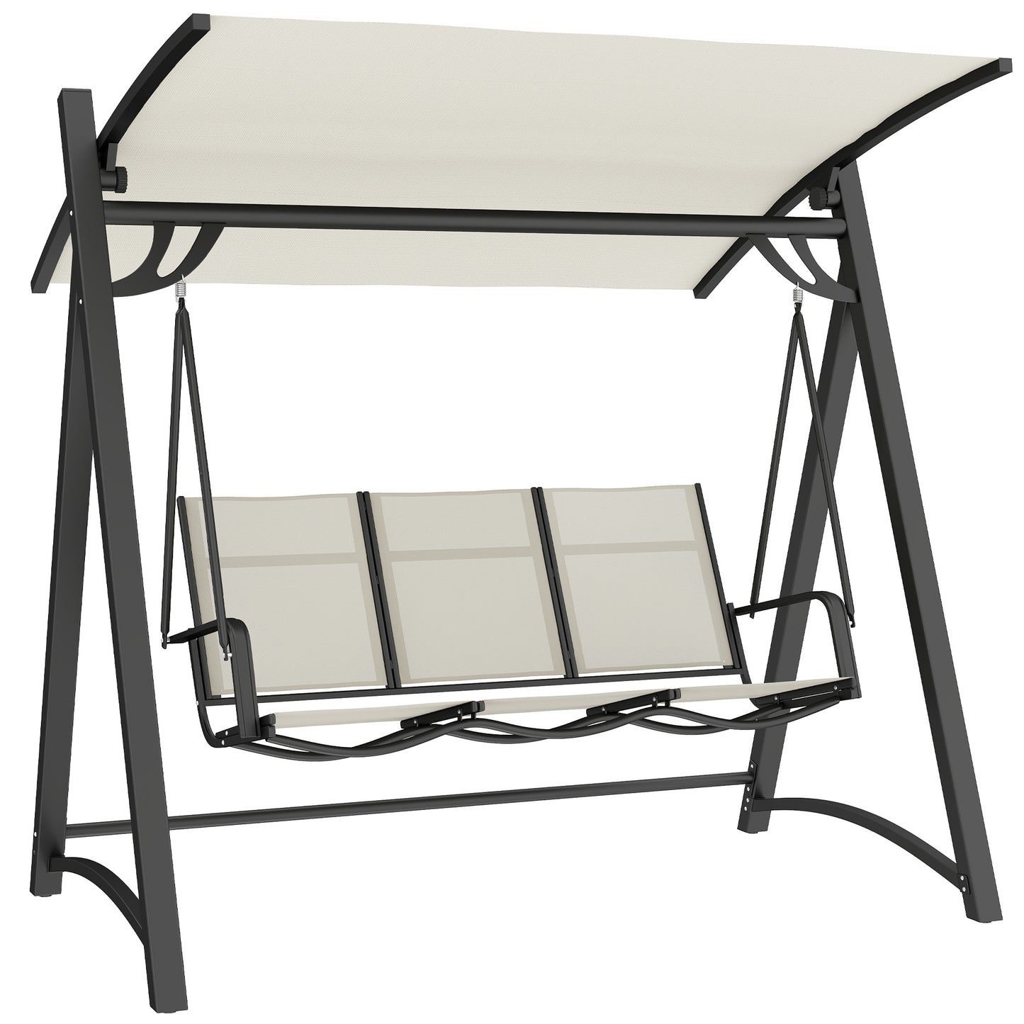 3 Seater Swing Chair, Garden Swing Bench with Adjustable Tilting Canopy, Breathable Mesh Seat 360 kg Capacity, White