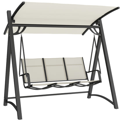 3 Seater Swing Chair, Garden Swing Bench with Adjustable Tilting Canopy, Breathable Mesh Seat 360 kg Capacity, White